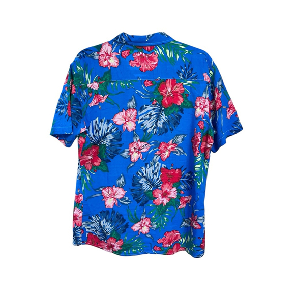 Jogal Hawaiian Tropical Flowers Short Sleeve Button Down Shirt Size Medium Blue - Picture 5 of 6
